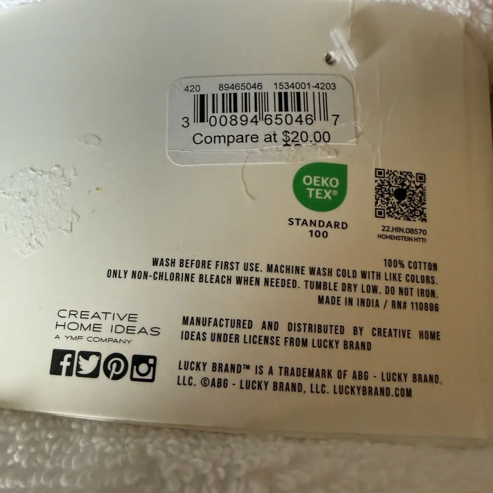 Lucky Brand White Hand Towel Duo with Neutral Band